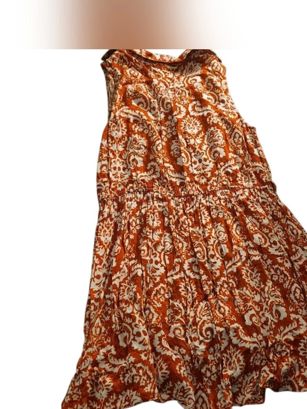 Love Tree Orange and White Paisley A-Line Skirt(415)